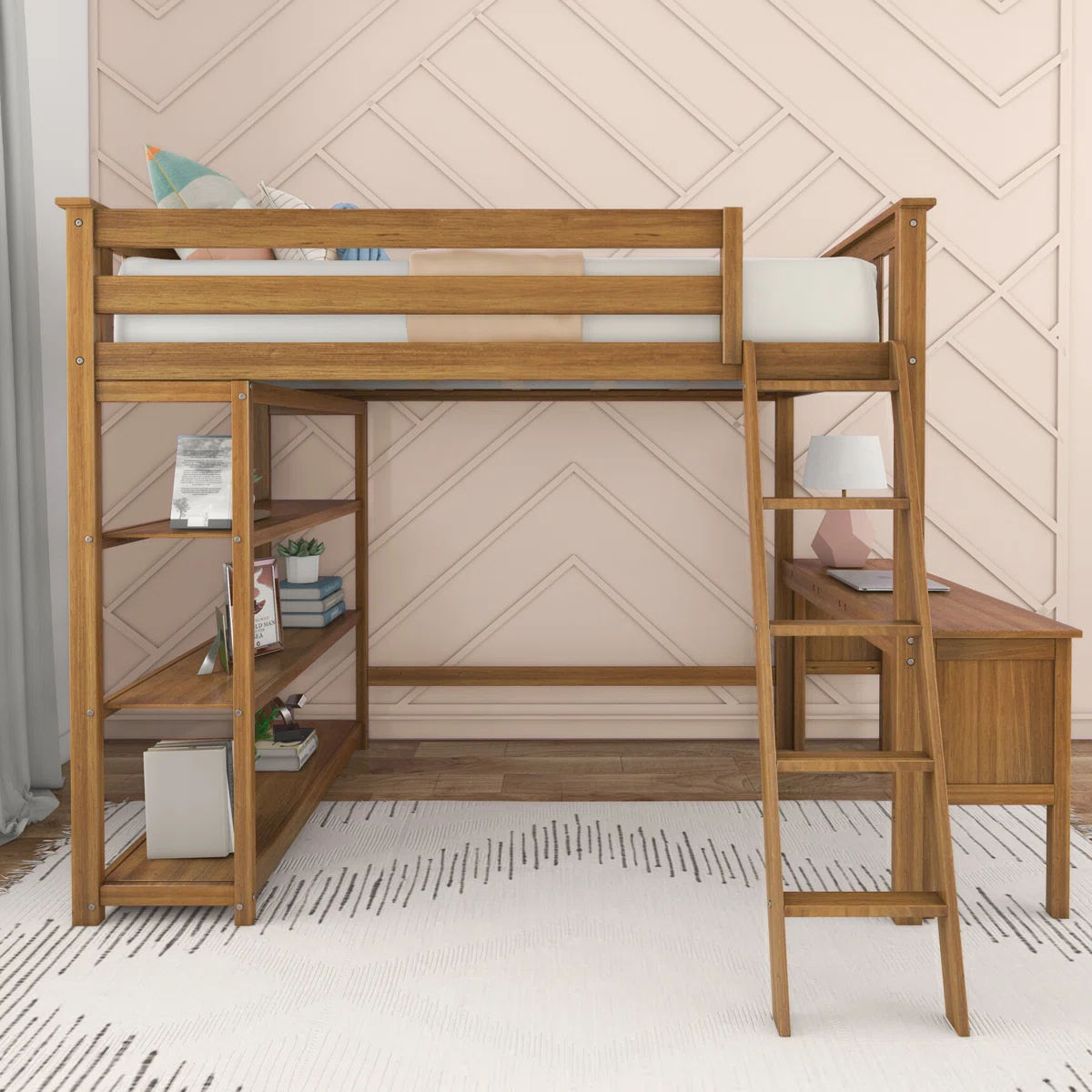 Ermal Full High Loft Bed With Bookcase And Desk thumbnail 5